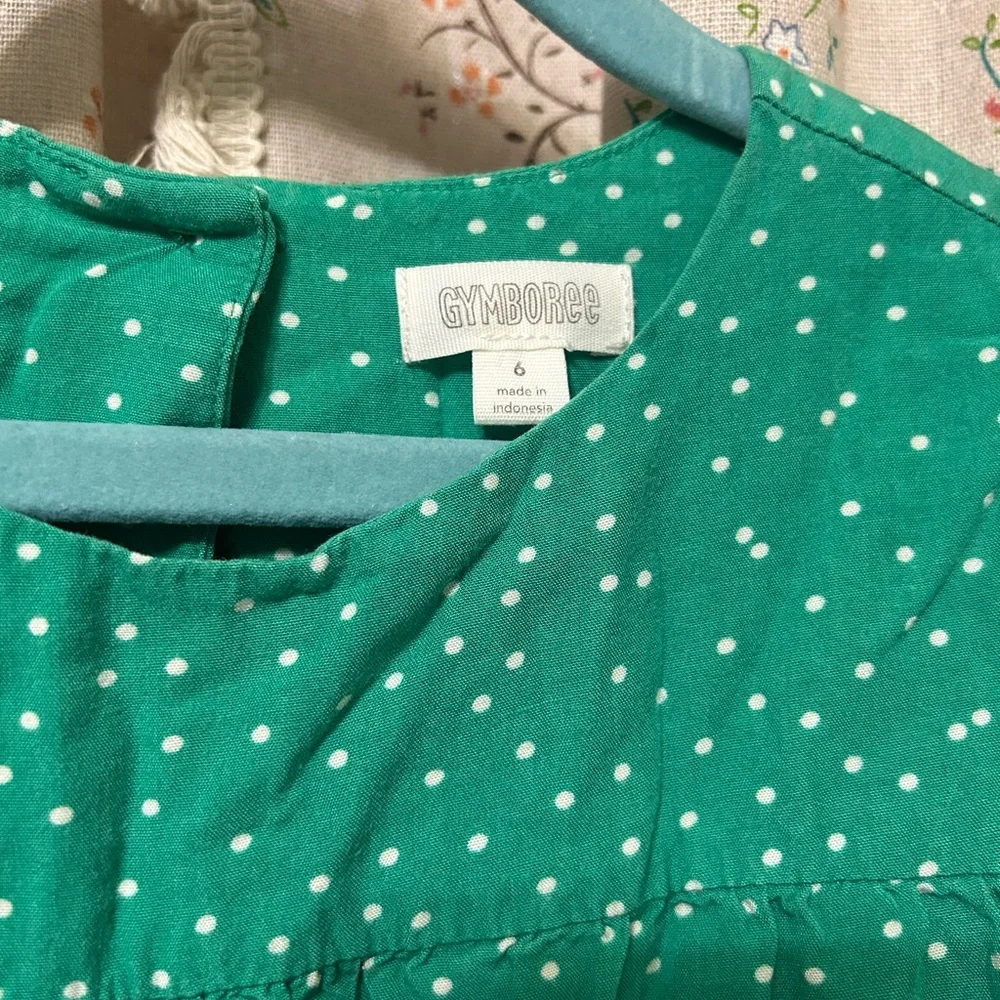 Gymboree Girl’s Green Polka Dot Puff Sleeves Tiered Dress‎ Size 6